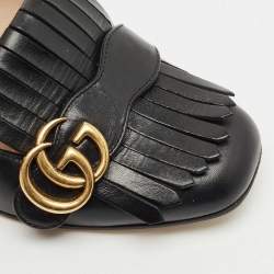 Gucci Black Leather Marmont GG Fringe Detail Block Heel Pumps Size 38
