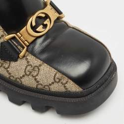Gucci Beige/Black GG Supreme Canvas and Leather Interlocking G Ankle Boots Size 36.5