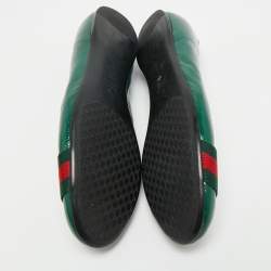 Gucci Green Leather Web Detail Ballet Flats Size 37
