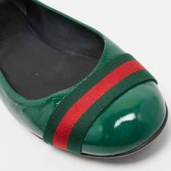 Gucci Green Leather Web Detail Ballet Flats Size 37