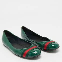 Gucci Green Leather Web Detail Ballet Flats Size 37