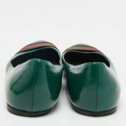 Gucci Green Leather Web Detail Ballet Flats Size 37