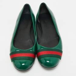 Gucci Green Leather Web Detail Ballet Flats Size 37