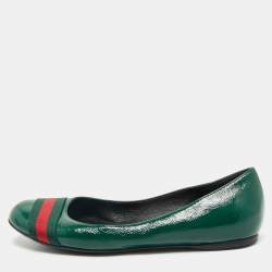 Gucci Green Leather Web Detail Ballet Flats Size 37