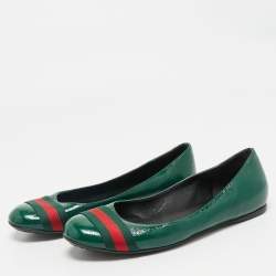 Gucci Green Leather Web Detail Ballet Flats Size 37