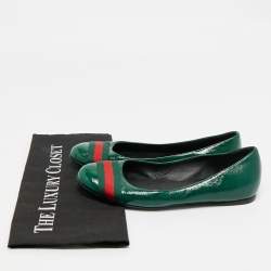 Gucci Green Leather Web Detail Ballet Flats Size 37