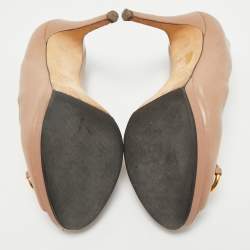 Pre Owned Gucci Dusty Pink Leather Horsebit Peep Toe Pumps Size 40