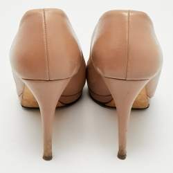 Pre Owned Gucci Dusty Pink Leather Horsebit Peep Toe Pumps Size 40