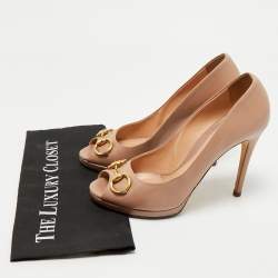 Pre Owned Gucci Dusty Pink Leather Horsebit Peep Toe Pumps Size 40