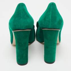 Pre Owned Gucci Green Suede GG Marmont Fringe Pumps Size 38