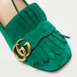 Pre Owned Gucci Green Suede GG Marmont Fringe Pumps Size 38
