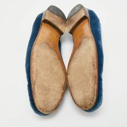Pre Owned Gucci Blue Velvet and Patent Horsebit Slip On Loafers Size 38