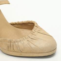 Pre Owned Gucci Metallic Suede Ankle Wrap Pumps Size 37.5