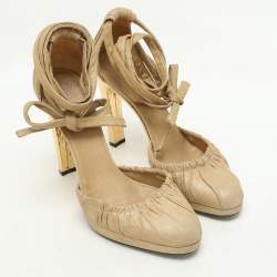 Pre Owned Gucci Metallic Suede Ankle Wrap Pumps Size 37.5