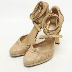 Pre Owned Gucci Metallic Suede Ankle Wrap Pumps Size 37.5