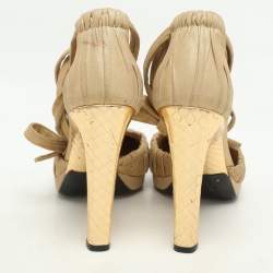 Pre Owned Gucci Metallic Suede Ankle Wrap Pumps Size 37.5