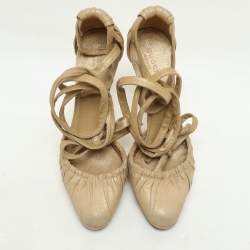 Pre Owned Gucci Metallic Suede Ankle Wrap Pumps Size 37.5