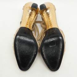 Pre Owned Gucci Metallic Suede Ankle Wrap Pumps Size 37.5