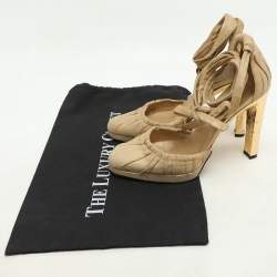 Pre Owned Gucci Metallic Suede Ankle Wrap Pumps Size 37.5