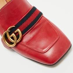 Gucci Red Leather GG Marmont Web Loafer Pumps Size 38