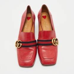 Gucci Red Leather GG Marmont Web Loafer Pumps Size 38