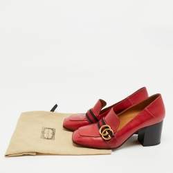 Gucci Red Leather GG Marmont Web Loafer Pumps Size 38
