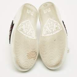 Pre Owned Gucci White Leather and Snakeskin Embossed Leather Ace Low Top Sneakers Size 35.5