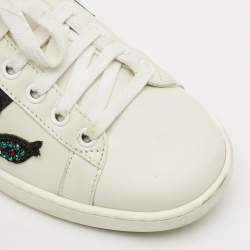Pre Owned Gucci White Leather and Snakeskin Embossed Leather Ace Low Top Sneakers Size 35.5