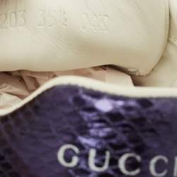 Pre Owned Gucci White Leather and Snakeskin Embossed Leather Ace Low Top Sneakers Size 35.5