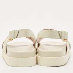 Pre Owned Gucci Off White Leather Logo Ankle Strap Flat Sandals 38.5