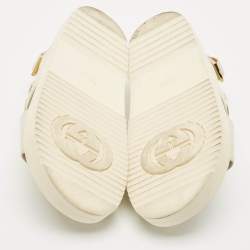 Pre Owned Gucci Off White Leather Logo Ankle Strap Flat Sandals 38.5
