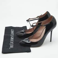 Pre Owned Gucci Black Patent Leather Beverly T Strap Pumps Size 40