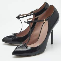 Pre Owned Gucci Black Patent Leather Beverly T Strap Pumps Size 40