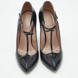 Pre Owned Gucci Black Patent Leather Beverly T Strap Pumps Size 40