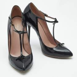 Pre Owned Gucci Black Patent Leather Beverly T Strap Pumps Size 40