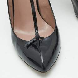 Pre Owned Gucci Black Patent Leather Beverly T Strap Pumps Size 40