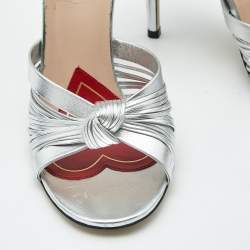 Gucci Silver Leather Allie Knot Ankle Strap Sandals Size 36