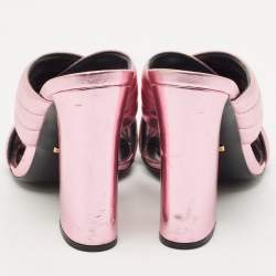 Pre Owned Gucci Rose Gold Quilted Leather Crisscross Block Heel Slide Sandals Size 40.5