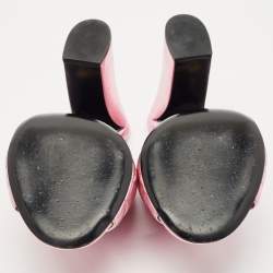 Pre Owned Gucci Rose Gold Quilted Leather Crisscross Block Heel Slide Sandals Size 40.5