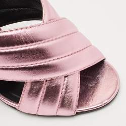 Pre Owned Gucci Rose Gold Quilted Leather Crisscross Block Heel Slide Sandals Size 40.5