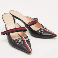 Gucci Black/Red Leather Emma Web Strap Horsebit Mules Size 40.5