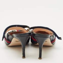 Gucci Black/Red Leather Emma Web Strap Horsebit Mules Size 40.5