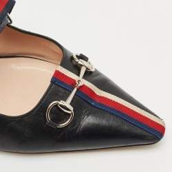 Gucci Black/Red Leather Emma Web Strap Horsebit Mules Size 40.5