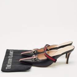Gucci Black/Red Leather Emma Web Strap Horsebit Mules Size 40.5