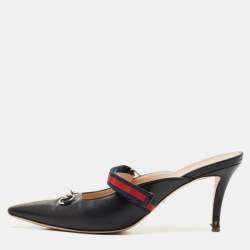 Gucci Black/Red Leather Emma Web Strap Horsebit Mules Size 40.5