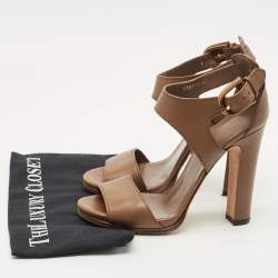 Pre Owned Gucci Brown Leather Bamboo Buckle Ankle Strap Sandals Size 40