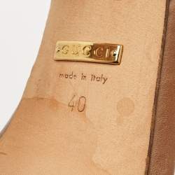 Pre Owned Gucci Brown Leather Bamboo Buckle Ankle Strap Sandals Size 40