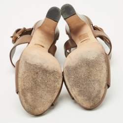 Pre Owned Gucci Brown Leather Bamboo Buckle Ankle Strap Sandals Size 40