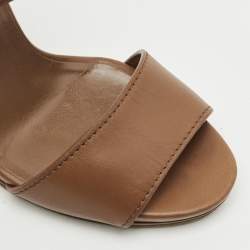 Pre Owned Gucci Brown Leather Bamboo Buckle Ankle Strap Sandals Size 40