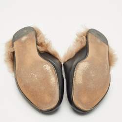 مملوكة مسبقًا صندل سلايد غوتشي برينستون فرو و جلد أسود مقاس 37